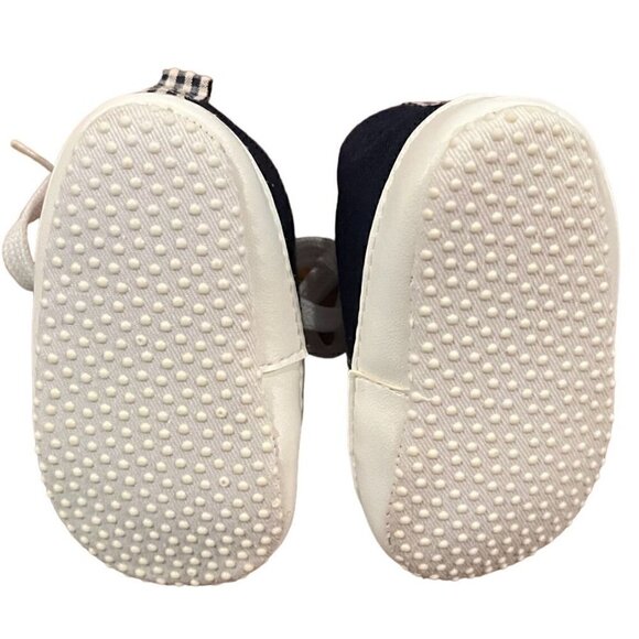 Navy Blue/White & Gingham Baby Boy Crib Shoes - Red Boat Picture on sides - 3-9M - Picture 5 of 5